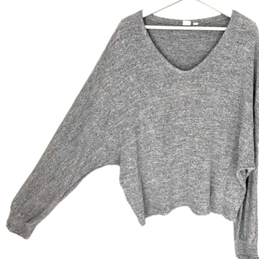 GAP Top Batwing Lightweight Long Sleeve Smocked Cuffs Heathered Grey Women XL